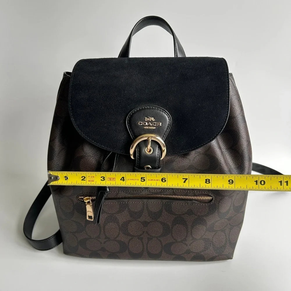 Coach Kleo Backpack Brown Black Signature Canvas Suede C5648 Excellent